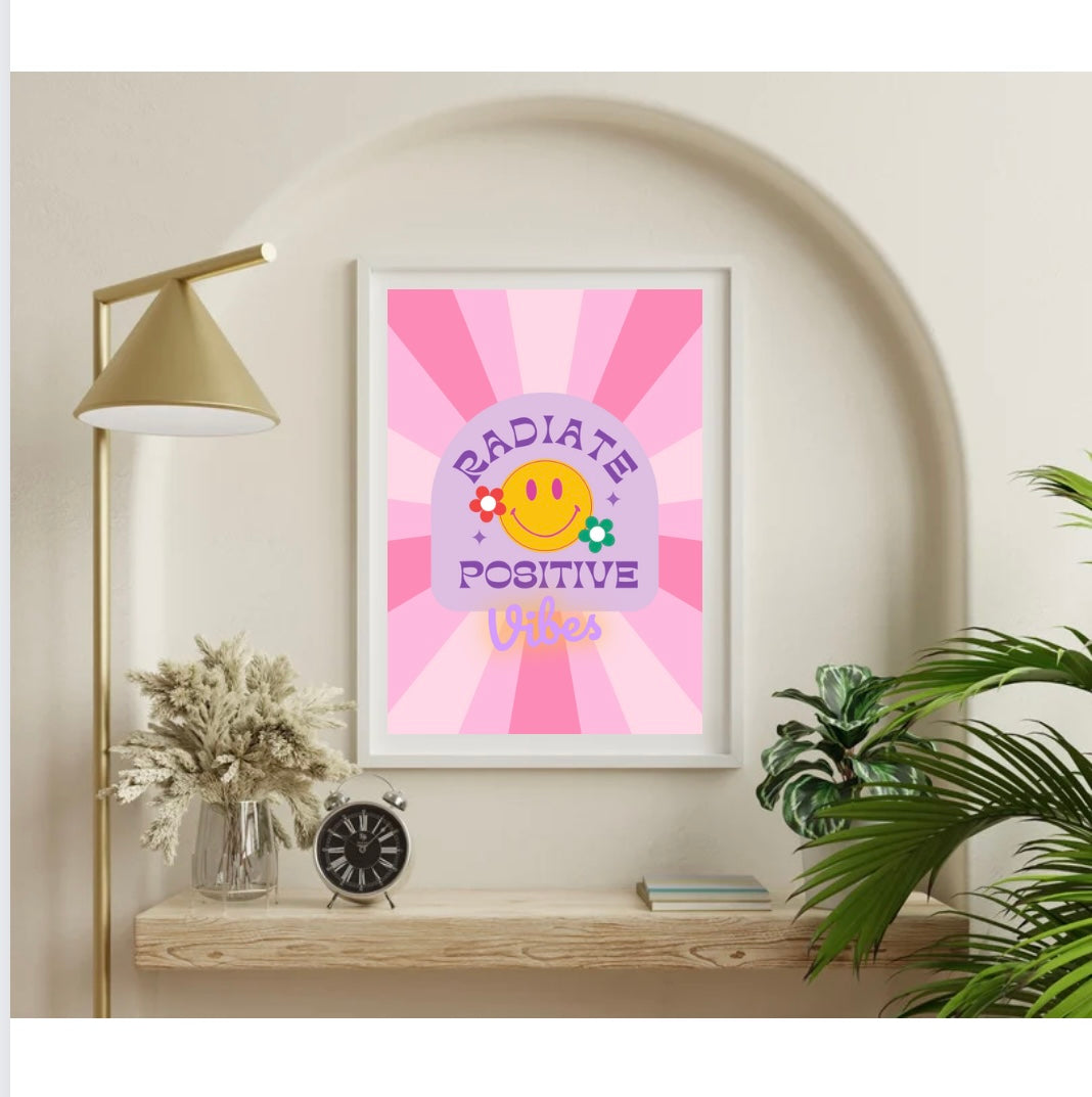 Radiate positive vibes smiley funky digital download wall print